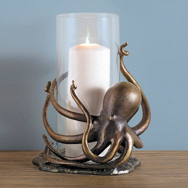 Octopus Hurricane Candle Holder Sculpture Glass Aluminum Sculptural